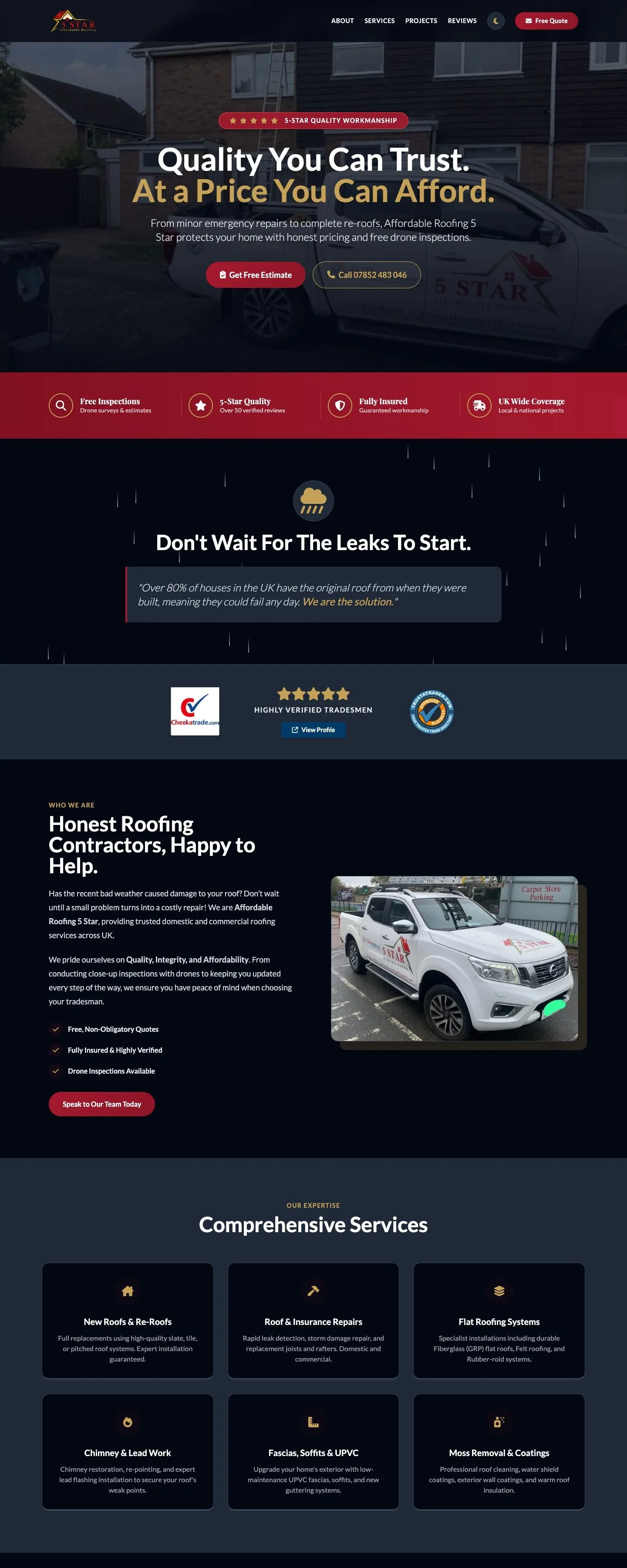 Affordable Roofing 5 Star website homepage
