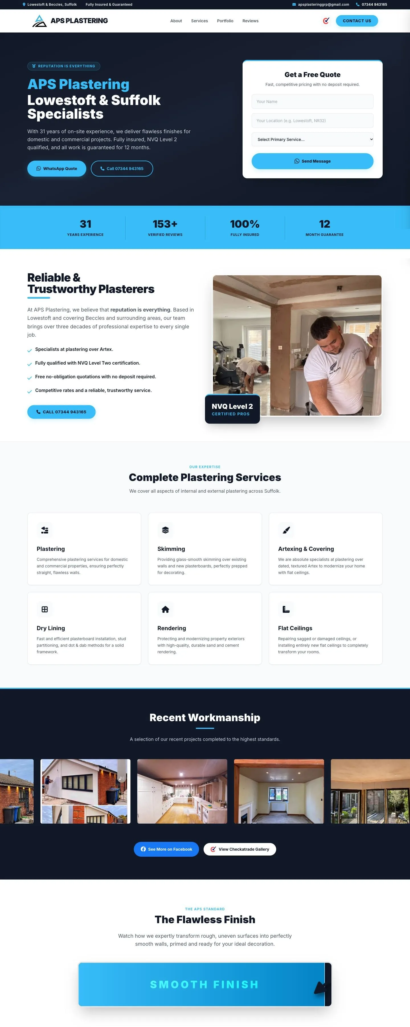 APS Plastering website homepage