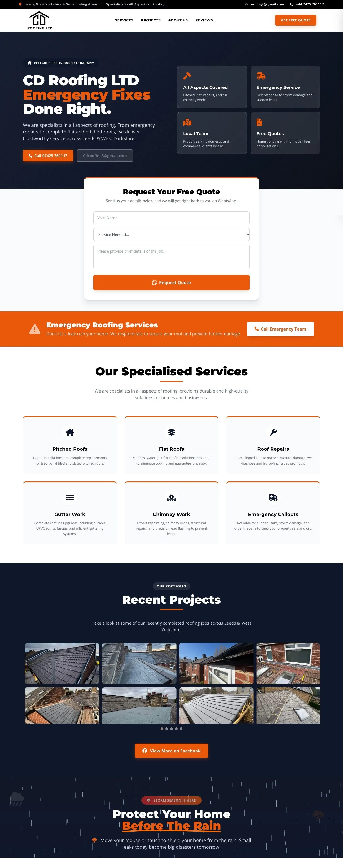 CD Roofing website homepage