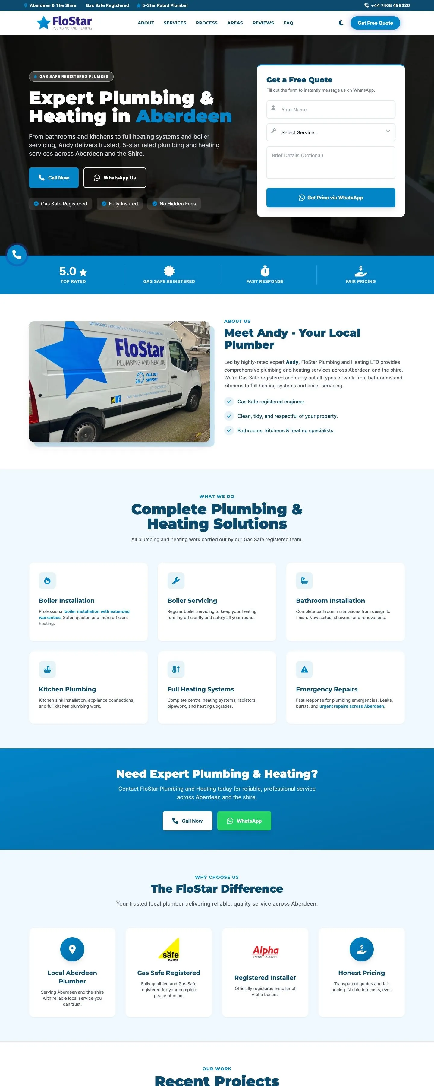 FloStar Plumbing & Heating website homepage