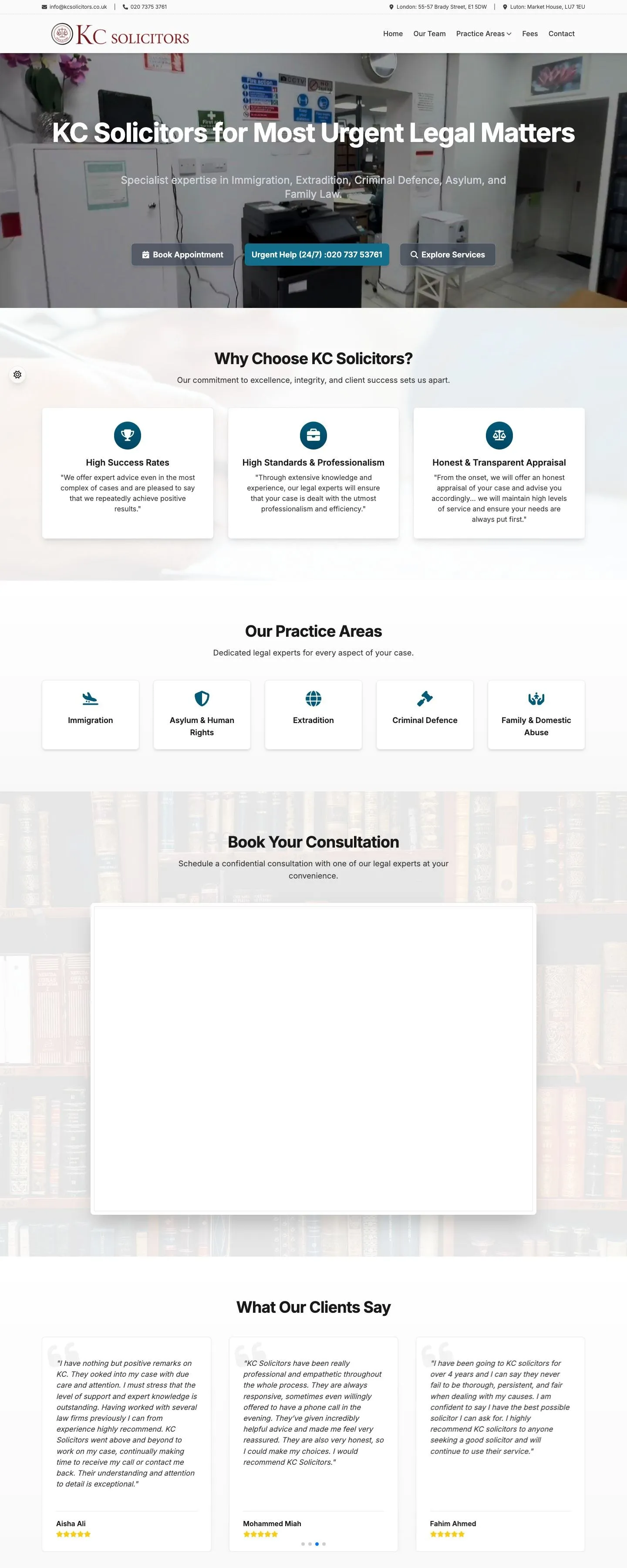 KC Solicitors website homepage