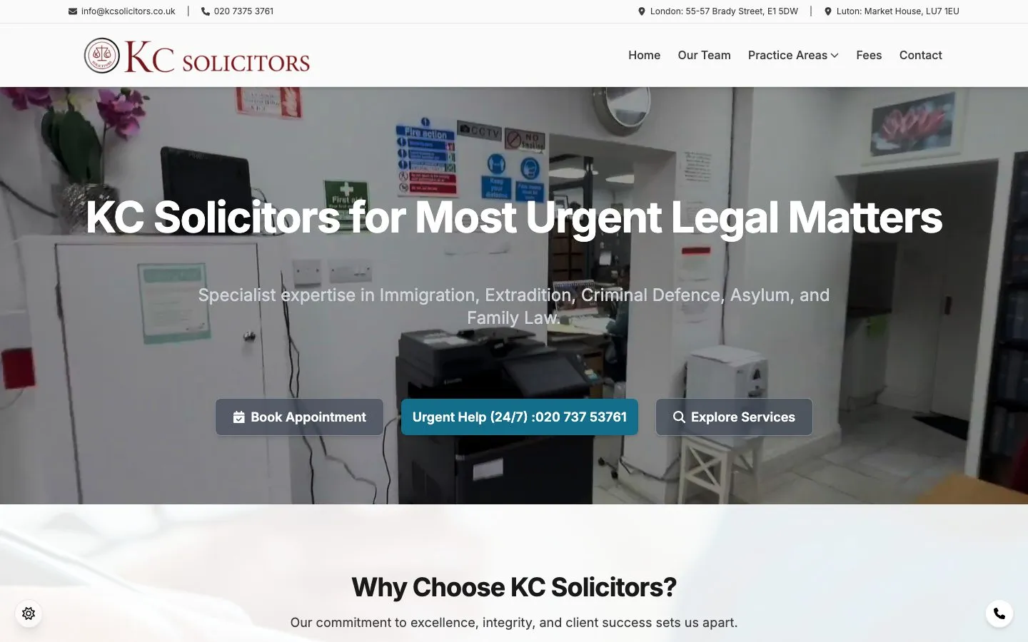 KC Solicitors website homepage