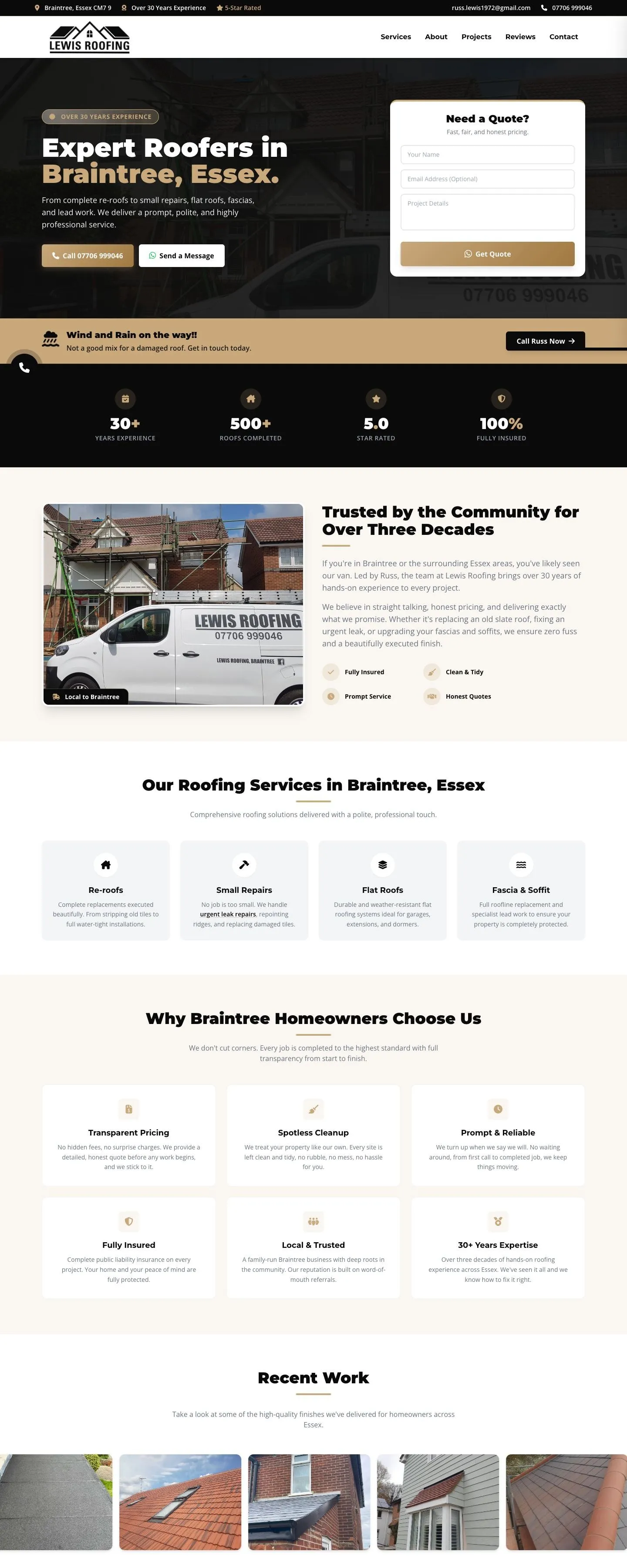 Lewis Roofing website homepage