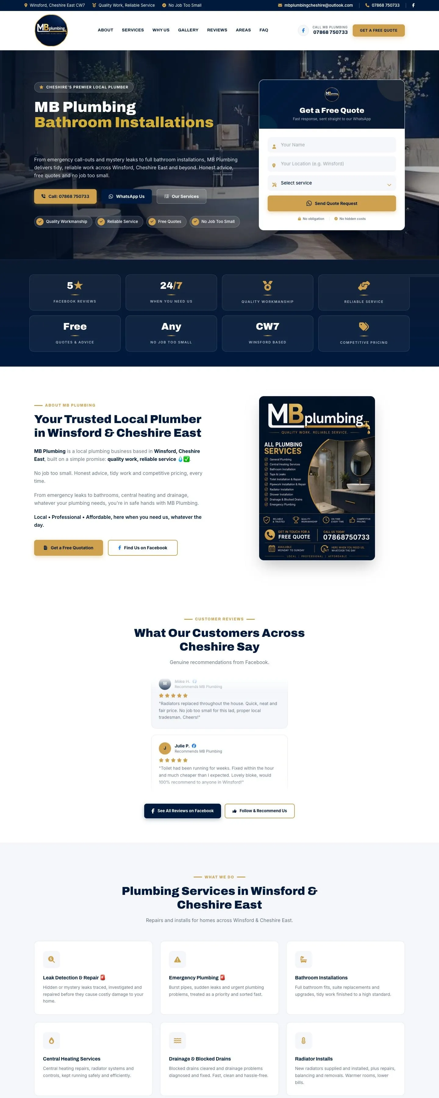 MB Plumbing website homepage